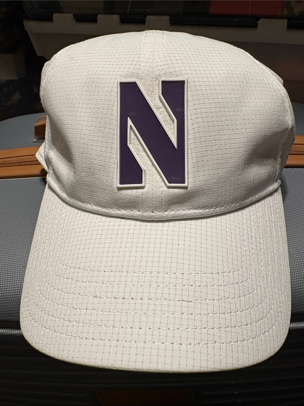 White Baseball Cap with Purple 'N' Patch - Men's Hat